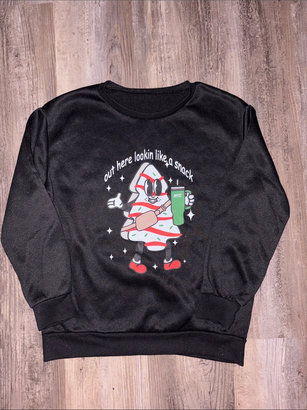 Women’s Funny Christmas Sweatshirt “Lookin Like A Snack” Black Pullover-Sz Small